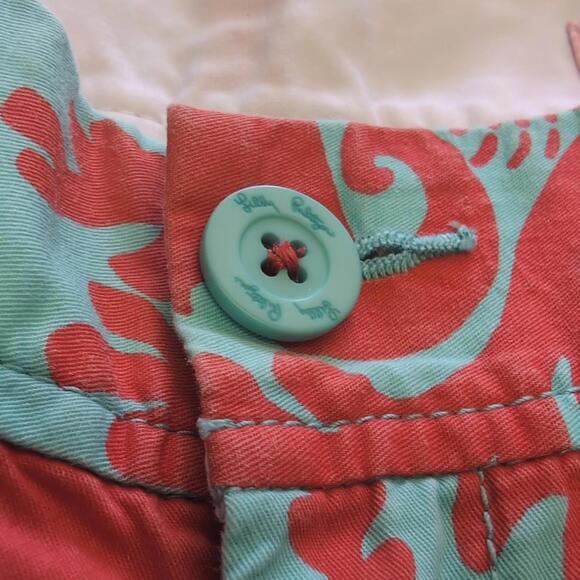 Women's LILLY PULITZER Shorts Size 4 The Callahan Teal Blue Coral Print Cotton - Picture 2 of 4